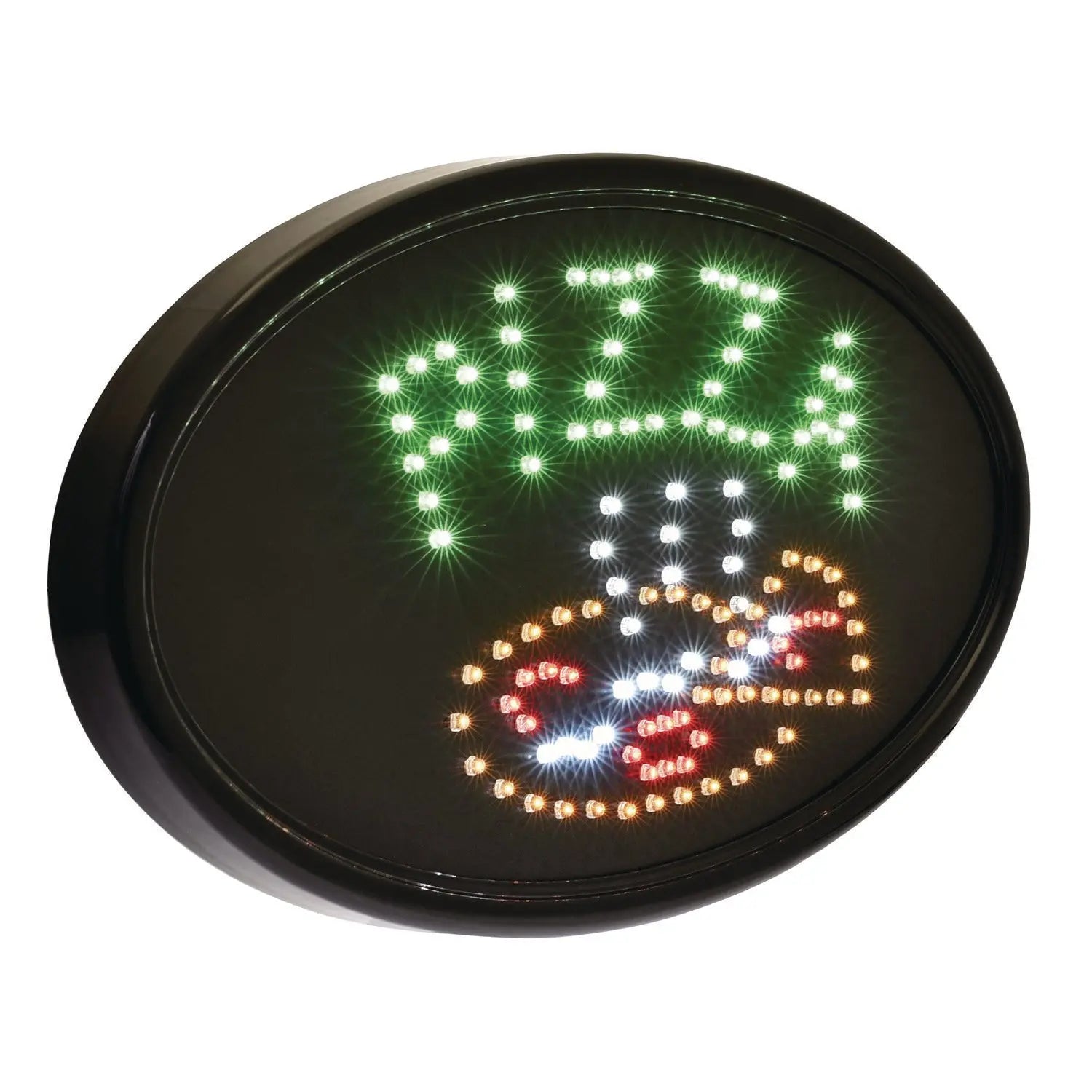 LED Oval Pizza Sign, 23 x 14, Black Frame, Green/Orange/Red/White Graphics Alpine Industries Flipcost
