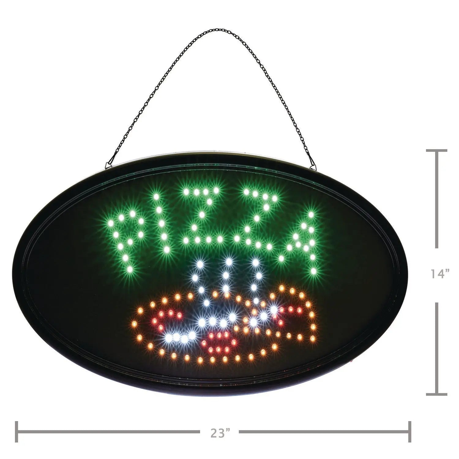 LED Oval Pizza Sign, 23 x 14, Black Frame, Green/Orange/Red/White Graphics Alpine Industries Flipcost