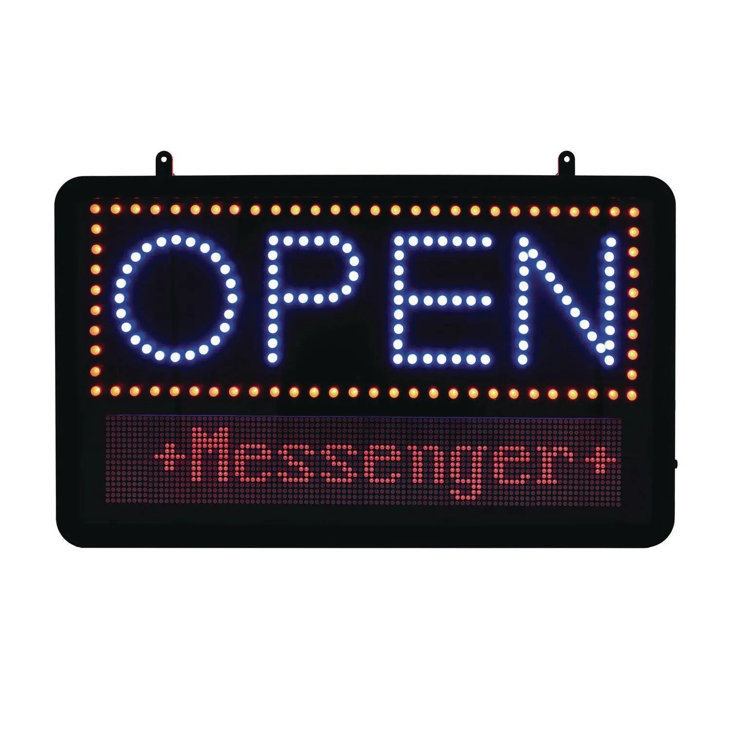 LED Programmable Message Board Open Sign, 22 x 13, Black Frame, Blue/Red Graphics Alpine Industries Flipcost