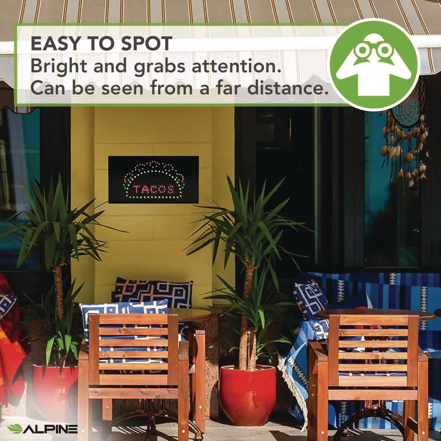 LED Rectangular TACO Sign, 19 x 10, Black Frame, Green/Red/Yellow Graphics Alpine Industries Flipcost