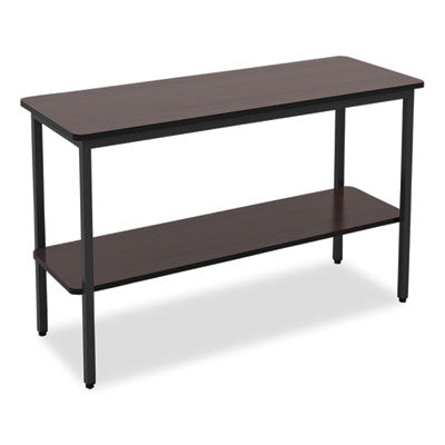 OfficeWorks One-Shelf Utility Table, Rectangular, 47.25" x 17.7" x 29.5", Walnut Top, Black Base/Legs Flipcost Flipcost