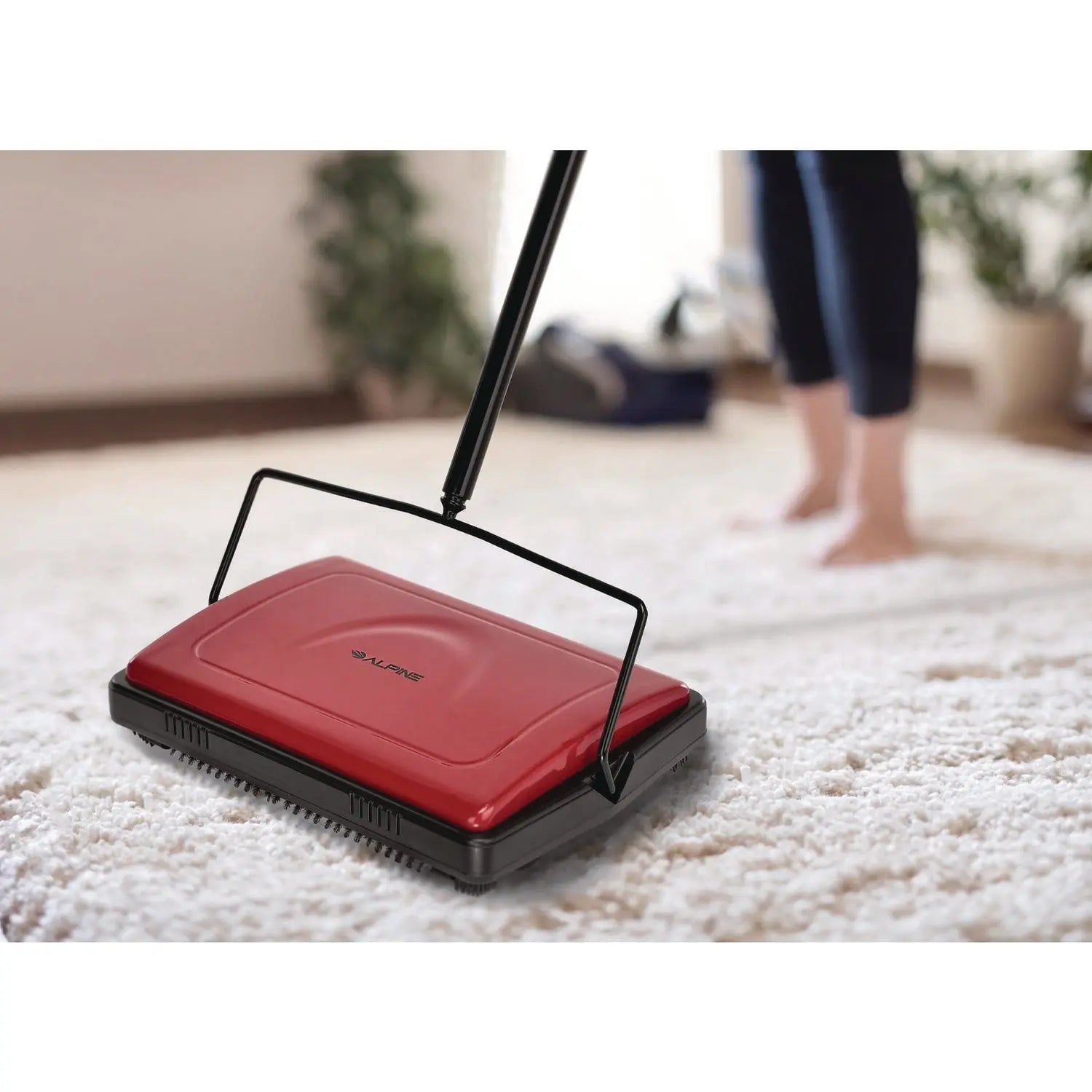Manual Triple Brush Carpet and Floor Sweeper, 42.5" Handle, Red Alpine Industries Flipcost