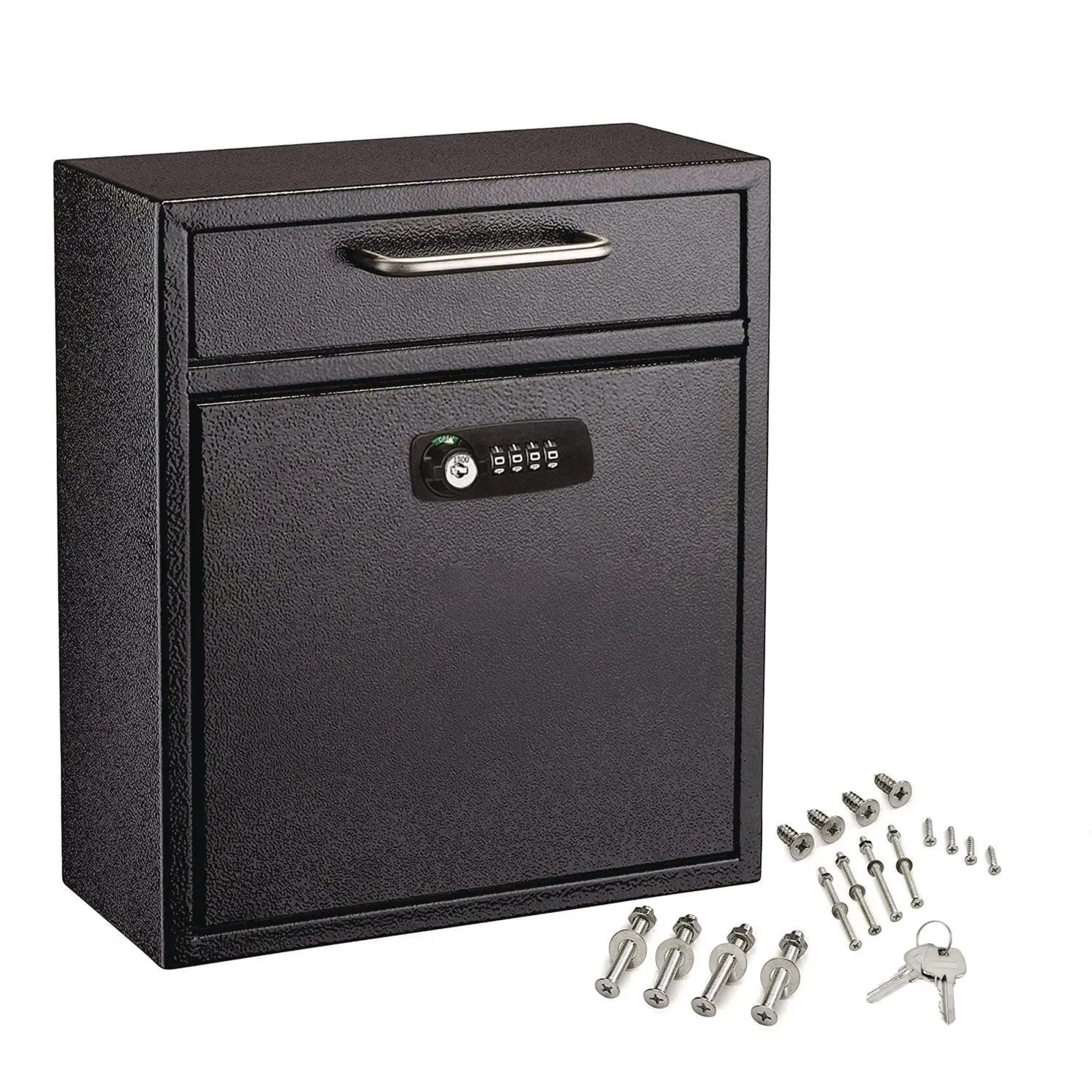 Medium Secure Drop Box Wall Mounted Locking Mail Box with Key and Combination Lock, 10.51 x 4.72 x 12, Black AdirOffice Flipcost