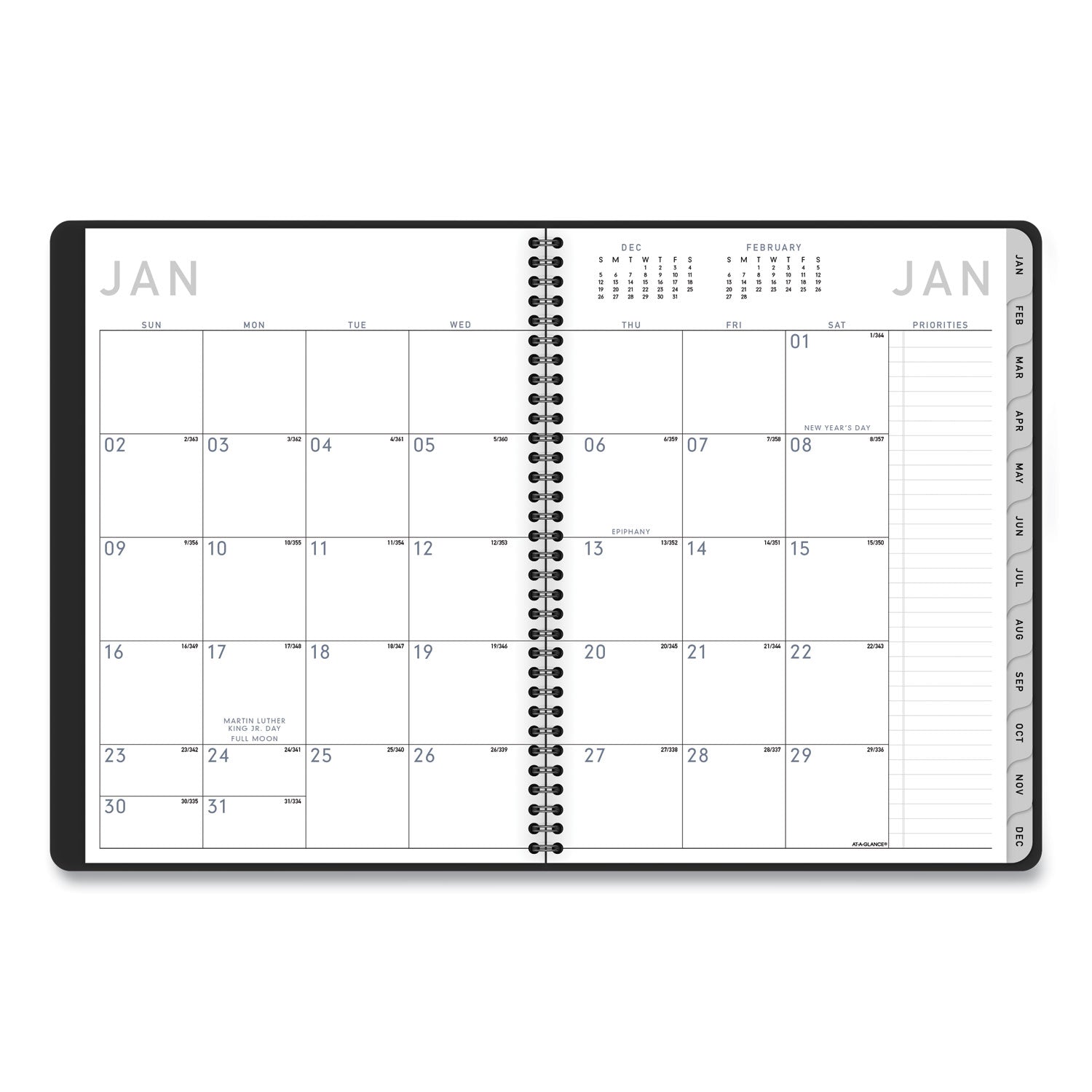 AT-A-GLANCE® Contemporary Lite Weekly/Monthly Planner, 11 x 8.25, Black Simulated Leather Cover, 12-Month (Jan to Dec): 2025