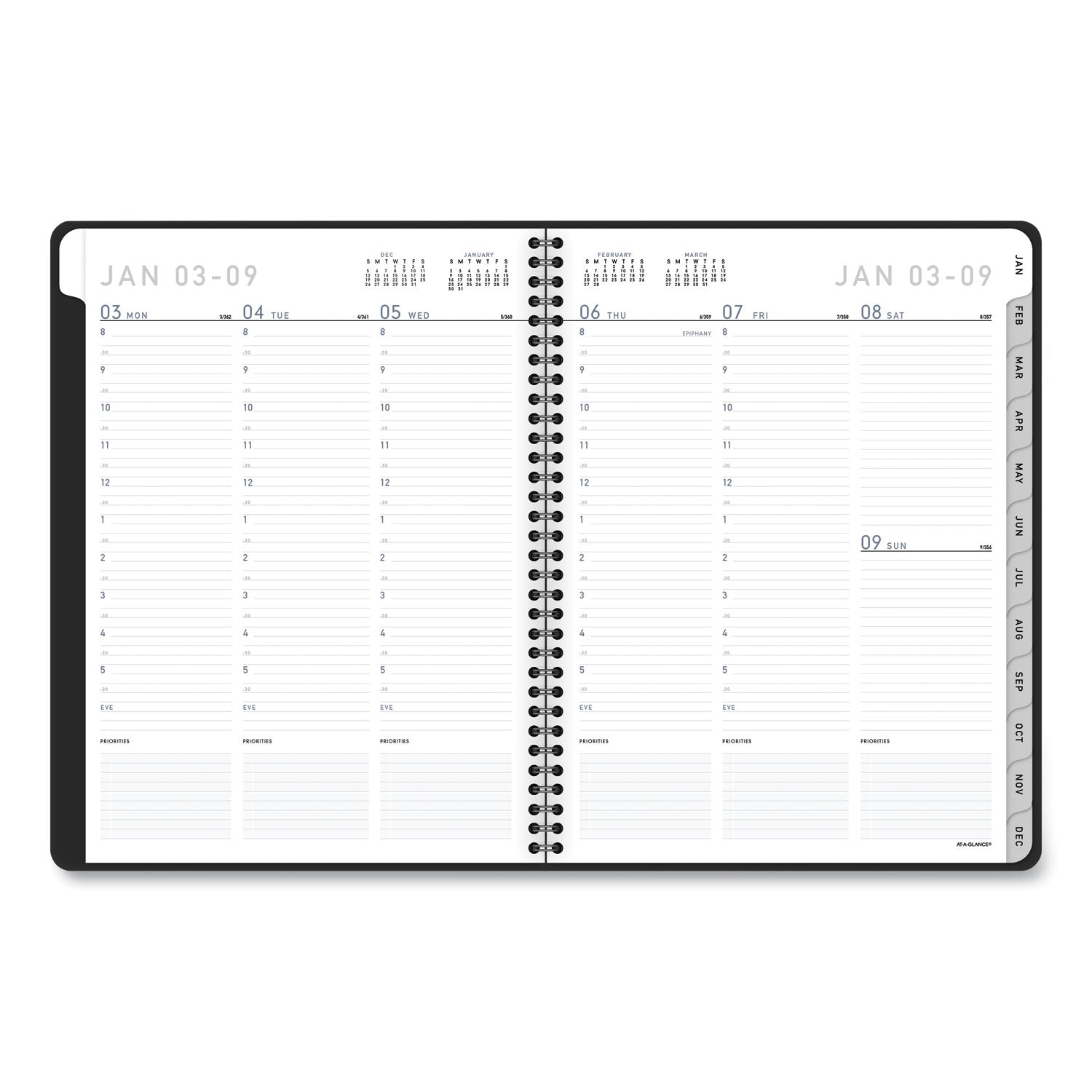 AT-A-GLANCE® Contemporary Lite Weekly/Monthly Planner, 11 x 8.25, Black Simulated Leather Cover, 12-Month (Jan to Dec): 2025