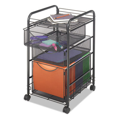 Onyx Mesh Mobile File with Two Drawers, , 1 Shelf, 3 Drawers, 15.75" x 17" x 27", Black Flipcost Flipcost