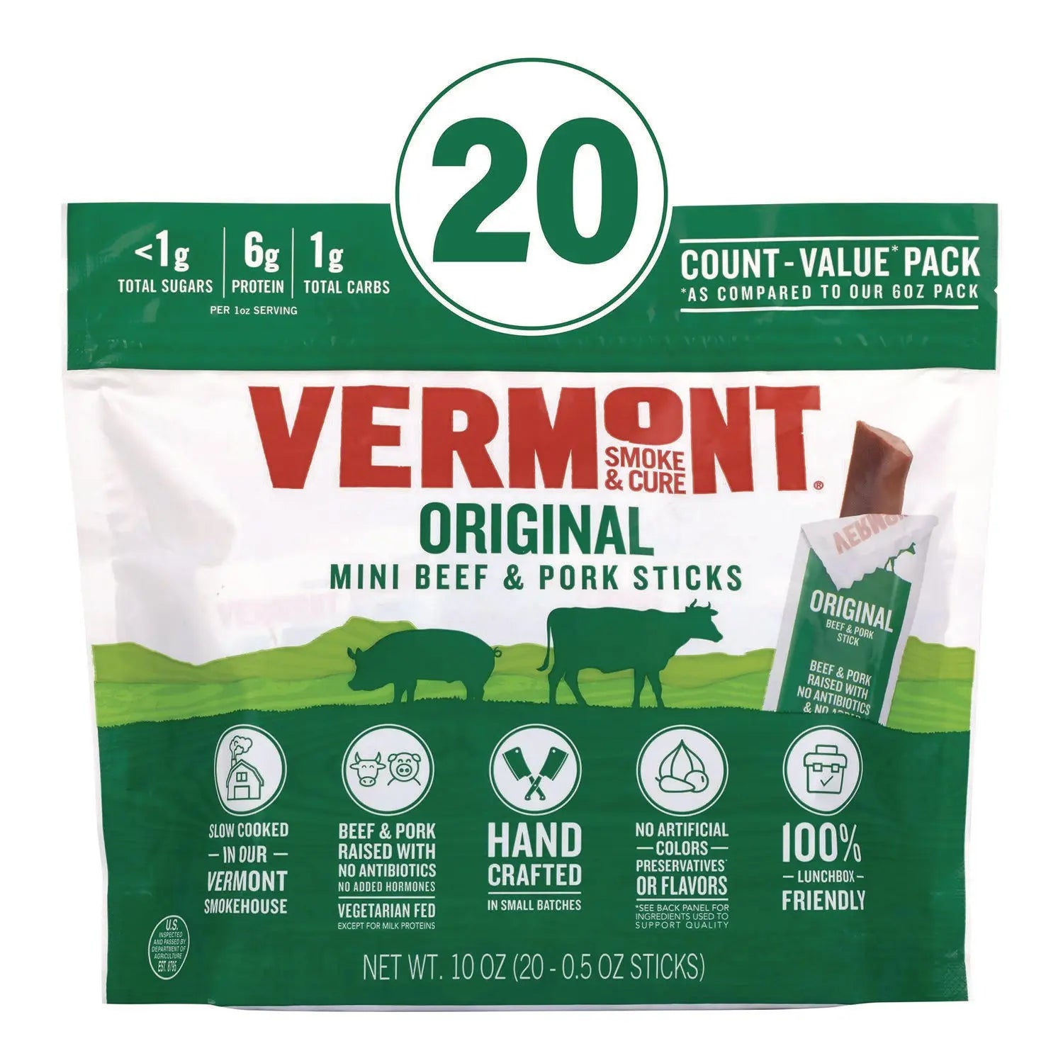 Original Flavor Mini Snack Sticks, Beef, 0.5 oz Individually Wrapped, 20/Carton Vermont Smoke and Cure® Flipcost