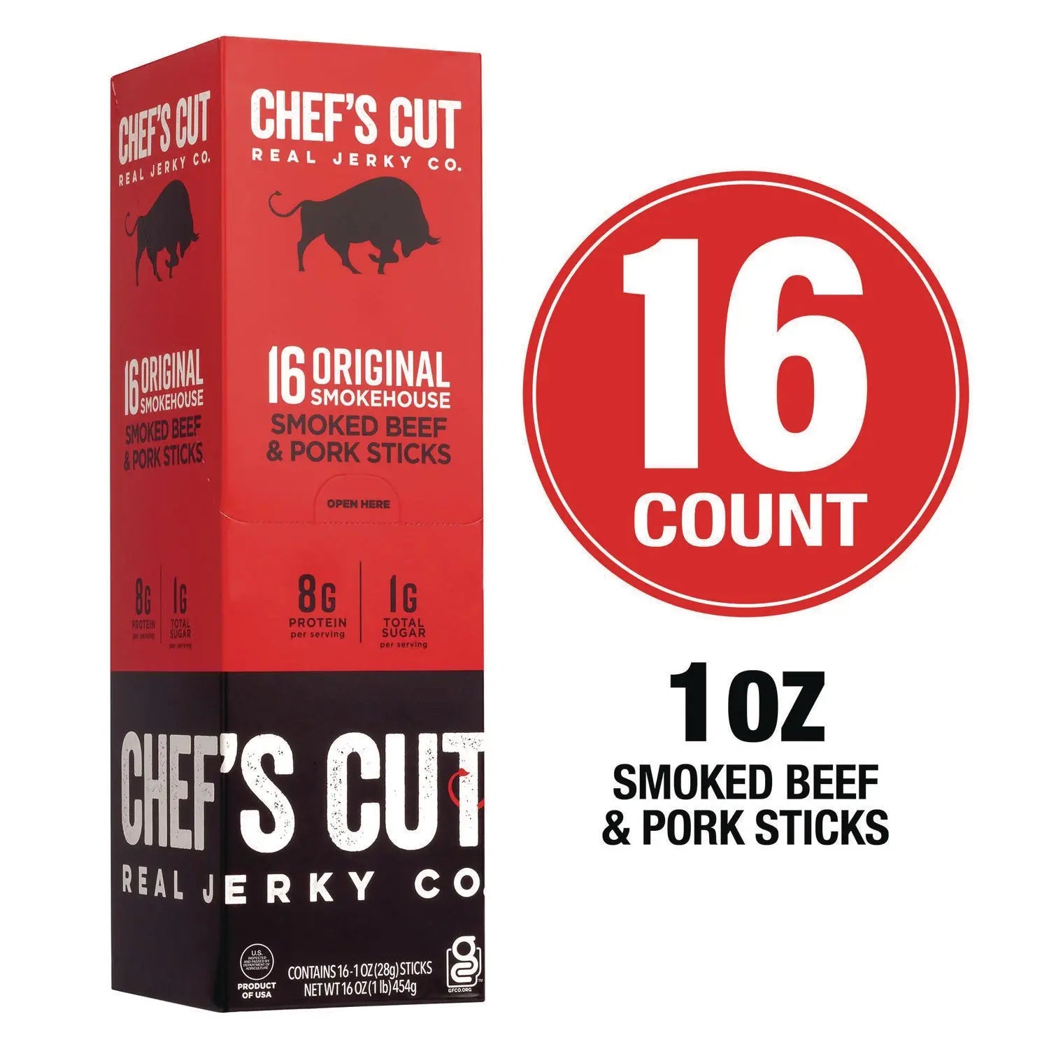 Original Smokehouse Beef & Pork Meat Stick, 1 oz Individually Wrapped, 16/Carton Chef’s Cut Real Jerky Co Flipcost
