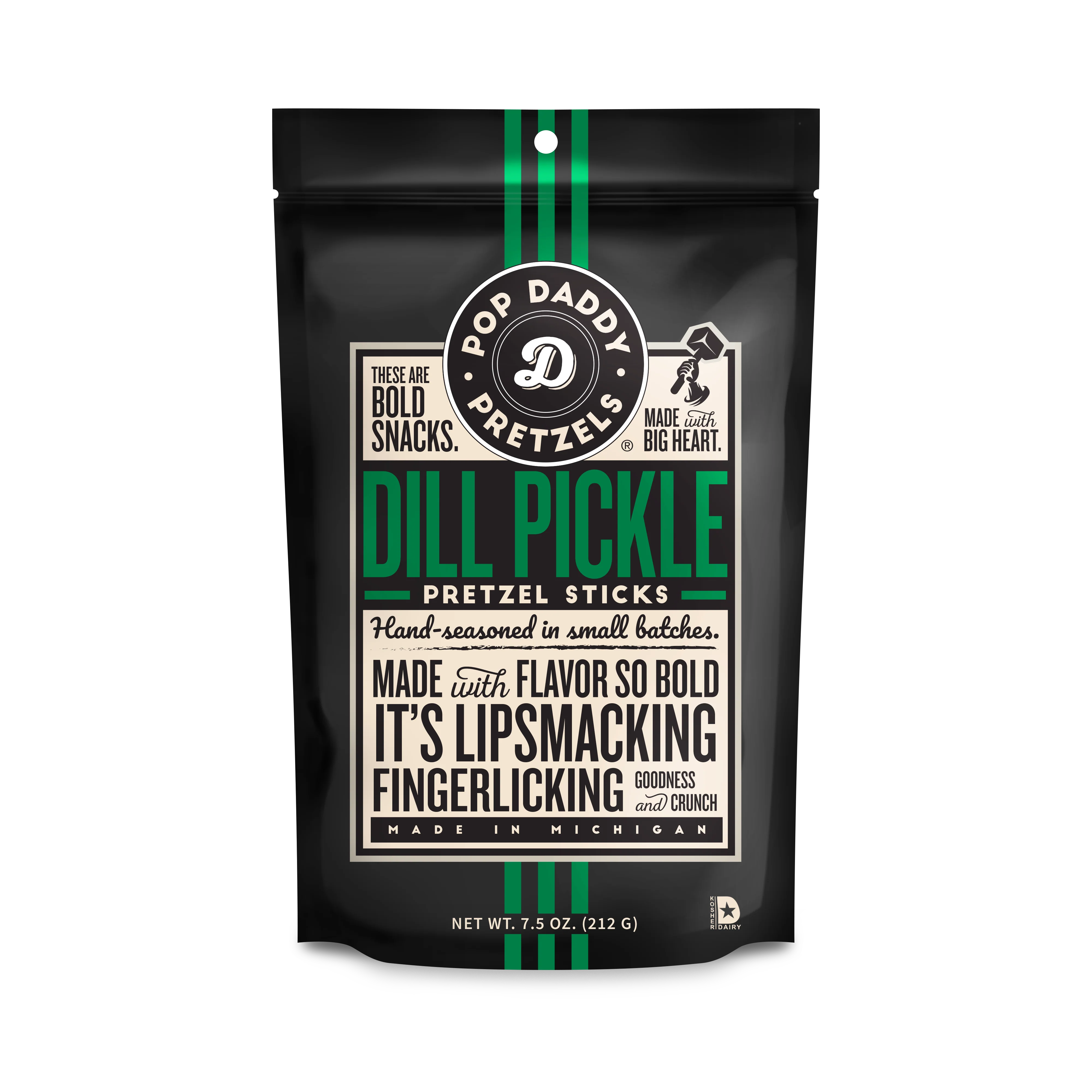 Pop Daddy Dill Pickle Pretzel Sticks, 3 oz Bag, 15/Carton