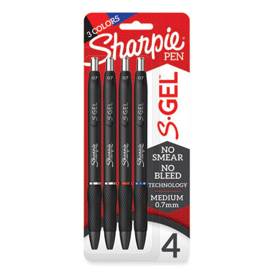 Sharpie® S-Gel™ S-Gel High-Performance Gel Pen, Retractable, Medium 0.7 Mm, Assorted Ink Colors, Black Barrel, 4/pack