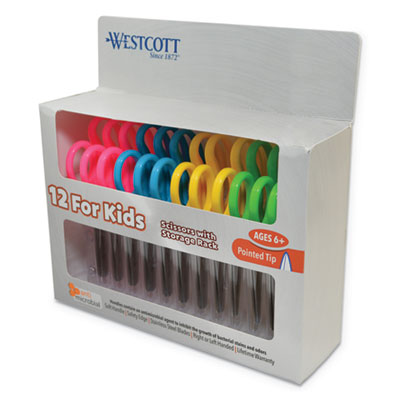 Kids' Scissors Antimicrobial Pointed Handles, 5" Long, 2" Cut Length, Assorted, 12/Pack Flipcost Flipcost