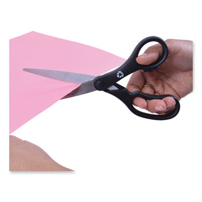 KleenEarth Basic Recycled plastic handle scissors, 8" Long, 3.25" Cut Length, Black Straight Handles, 3/Pack Flipcost Flipcost