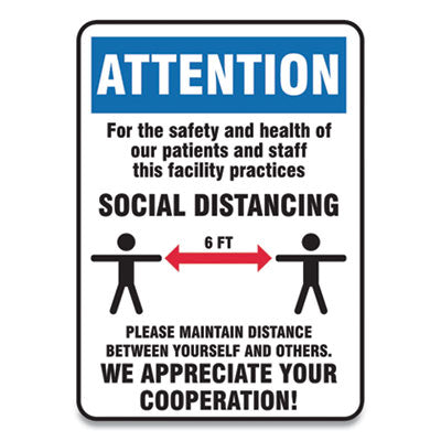 Social Distance Signs Wall for Patients and Staff Social Distancing, Humans/Arrows, Blue/White, 10/Pack Flipcost Flipcost