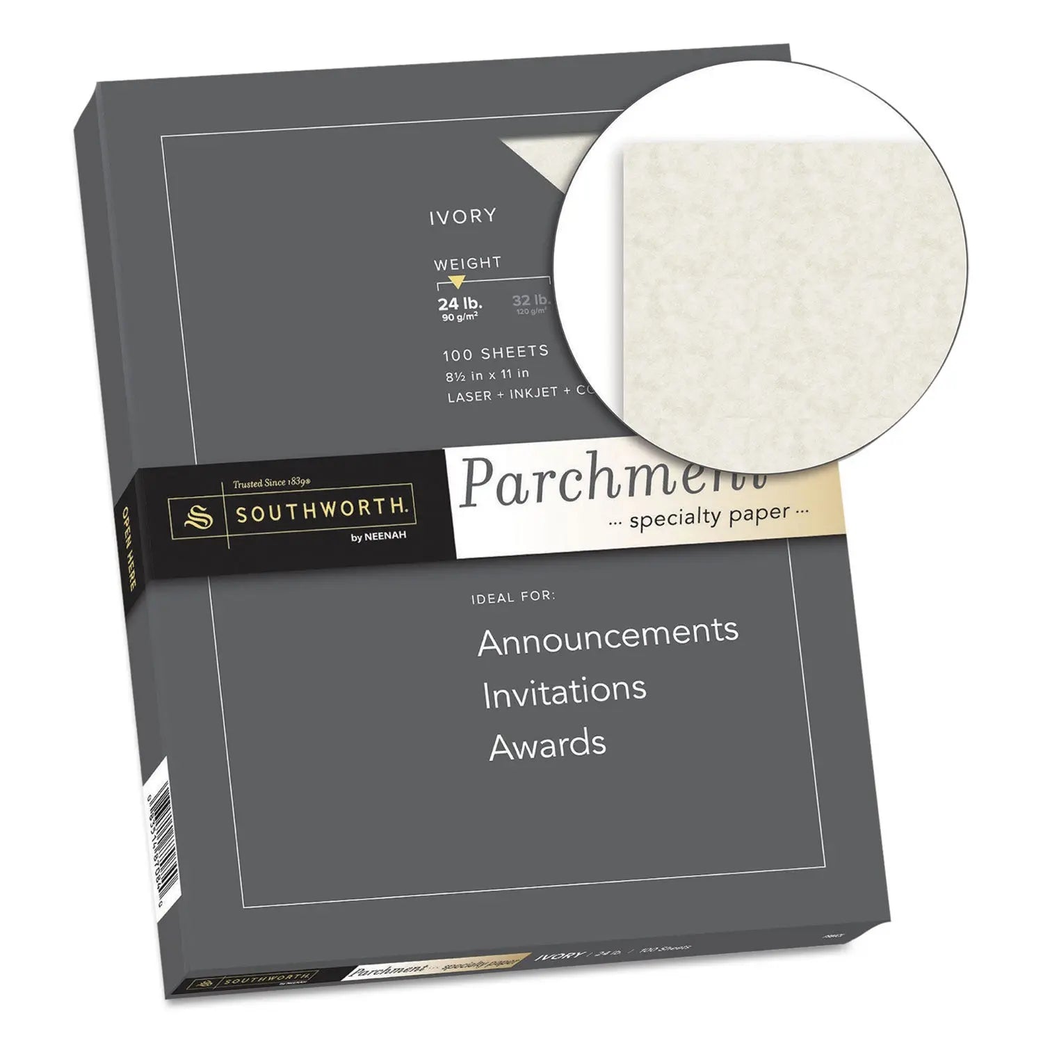 Parchment Specialty Paper, 24 lb Bond Weight, 8.5 x 11, Ivory, 100/Pack Southworth® Flipcost