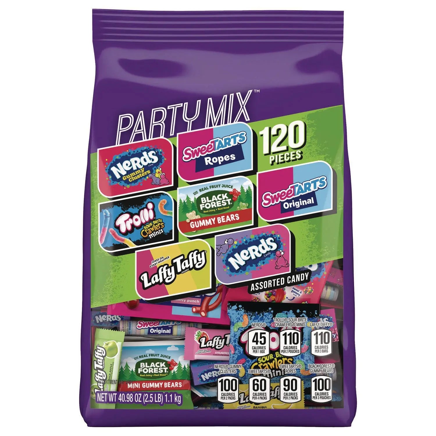 Party Mix Stand Up Bag, Assorted Fruity, 40.98 oz Bag, 120 Pieces