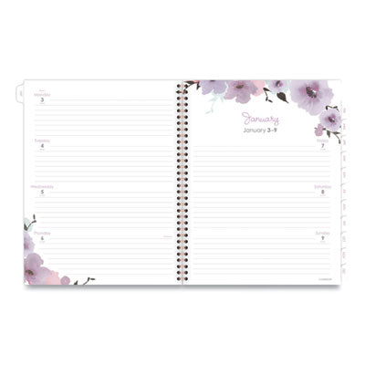 Mina Weekly/Monthly Floral Mina Planner 11x8.5, White/Violet/Peach Cover, 12-Month (Jan to Dec): 2024 Flipcost Flipcost