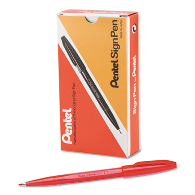 Pentel Arts® Sign Pen Fine Point Color Marker, Extra-Fine Bullet Tip, Red, Dozen Flipcost Flipcost