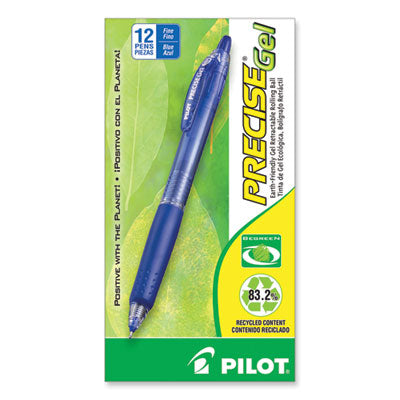 Pilot® Precise Gel BeGreen Gel Pen, Retractable, Fine 0.7 mm, Blue Ink, Translucent Blue Barrel, Dozen Flipcost Flipcost