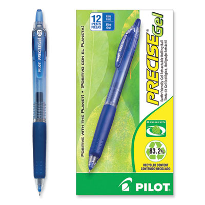 Pilot® Precise Gel BeGreen Gel Pen, Retractable, Fine 0.7 mm, Blue Ink, Translucent Blue Barrel, Dozen Flipcost Flipcost