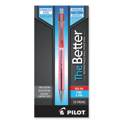 Pilot® Retractable Red Ballpoint Pen, Fine 0.7 mm, Red Ink, Translucent Red Barrel, Dozen Flipcost Flipcost