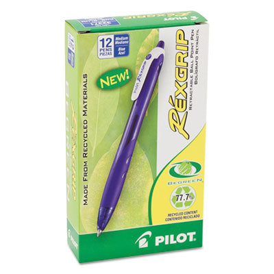 Pilot® RexGrip BeGreen Ballpoint Pen, Retractable, Medium 1 mm, Blue Ink, Translucent Blue Barrel, Dozen Flipcost Flipcost