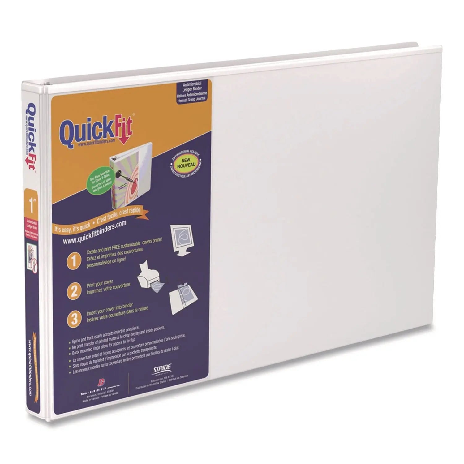 QuickFit Ledger D-Ring View Binder, 3 Rings, 1" Capacity, 11 x 17, White