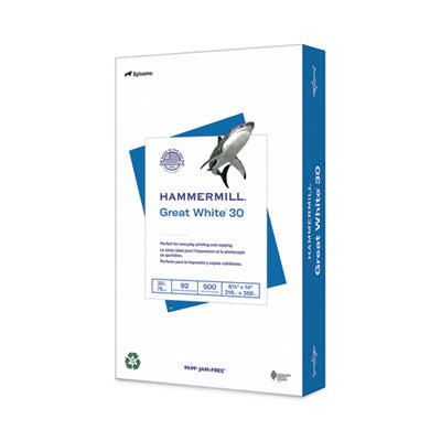 Hammermill® Great White 30 Recycled Print Paper, 92 Bright, 20 lb Bond Weight, 8.5 x 14, White, 500/Ream Flipcost Flipcost