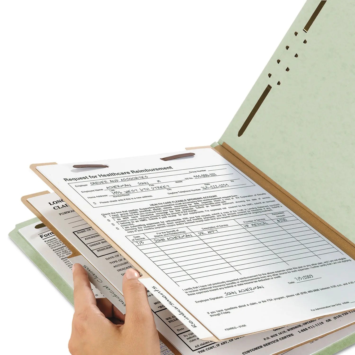 Recycled Pressboard Classification Folders, 2" Expansion, 2 Dividers, 6 Fasteners, Letter Size, Gray-Green, 10/Box Smead Flipcost