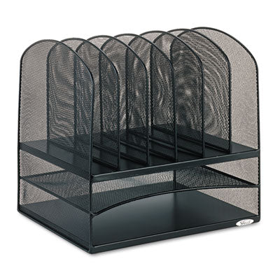 Safco® Onyx Mesh Desk Organizer with Two Horizontal and Six Upright Sections, Letter Size Files, 13.25" x 11.5" x 13", Black Flipcost Flipcost