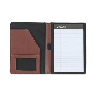 Samsill® Contrast Stitch Leather Padfolio, 6.25w x 8.75h, Open Style, Brown Flipcost Flipcost