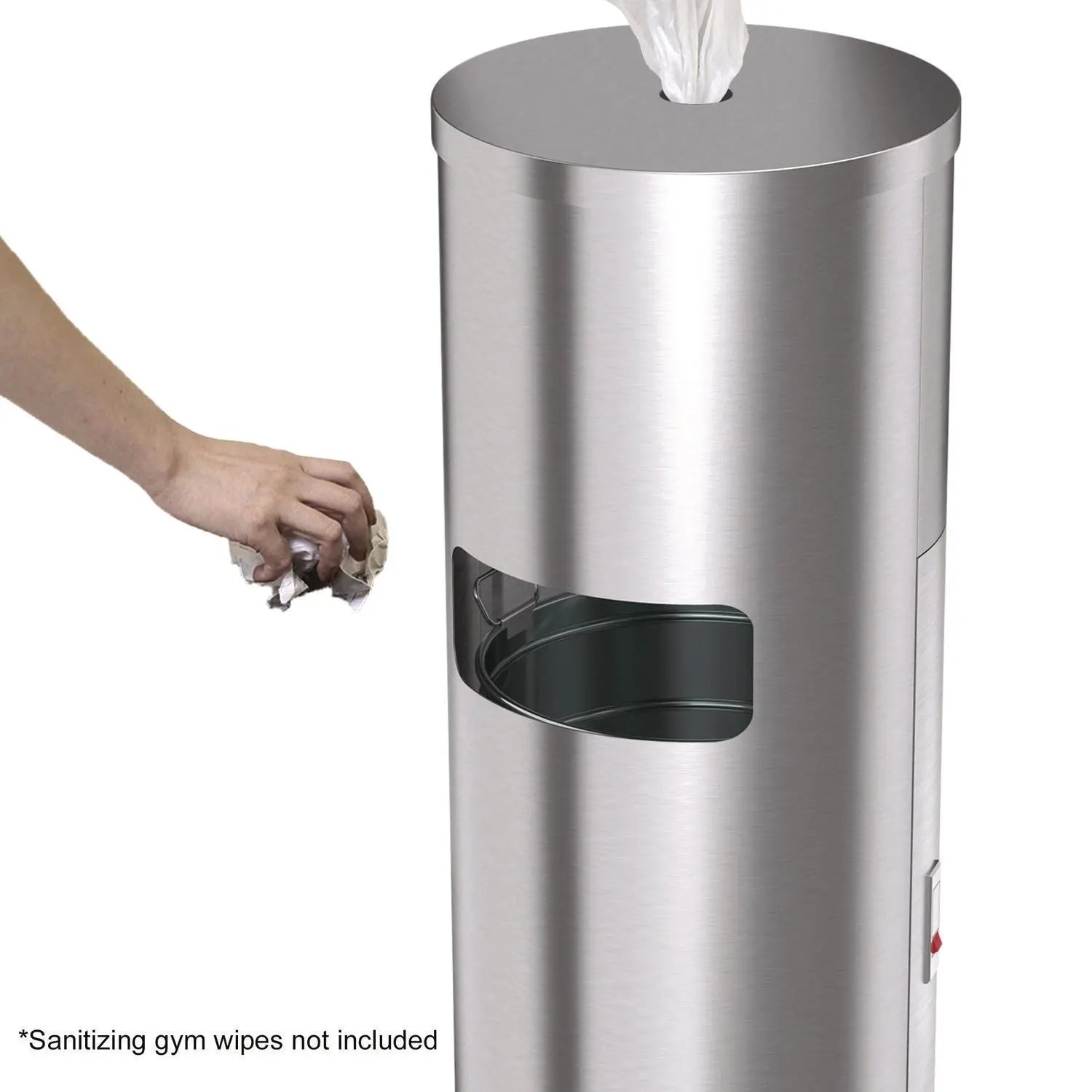 Side-Entry Trash Can with Gym Wipe Dispenser, 9 gal, Stainless Steel, Silver HLS Commercial® Flipcost