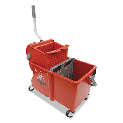 Side-Press Restroom Mop Dual Bucket Combo, 4 gal, Plastic, Red Flipcost Flipcost