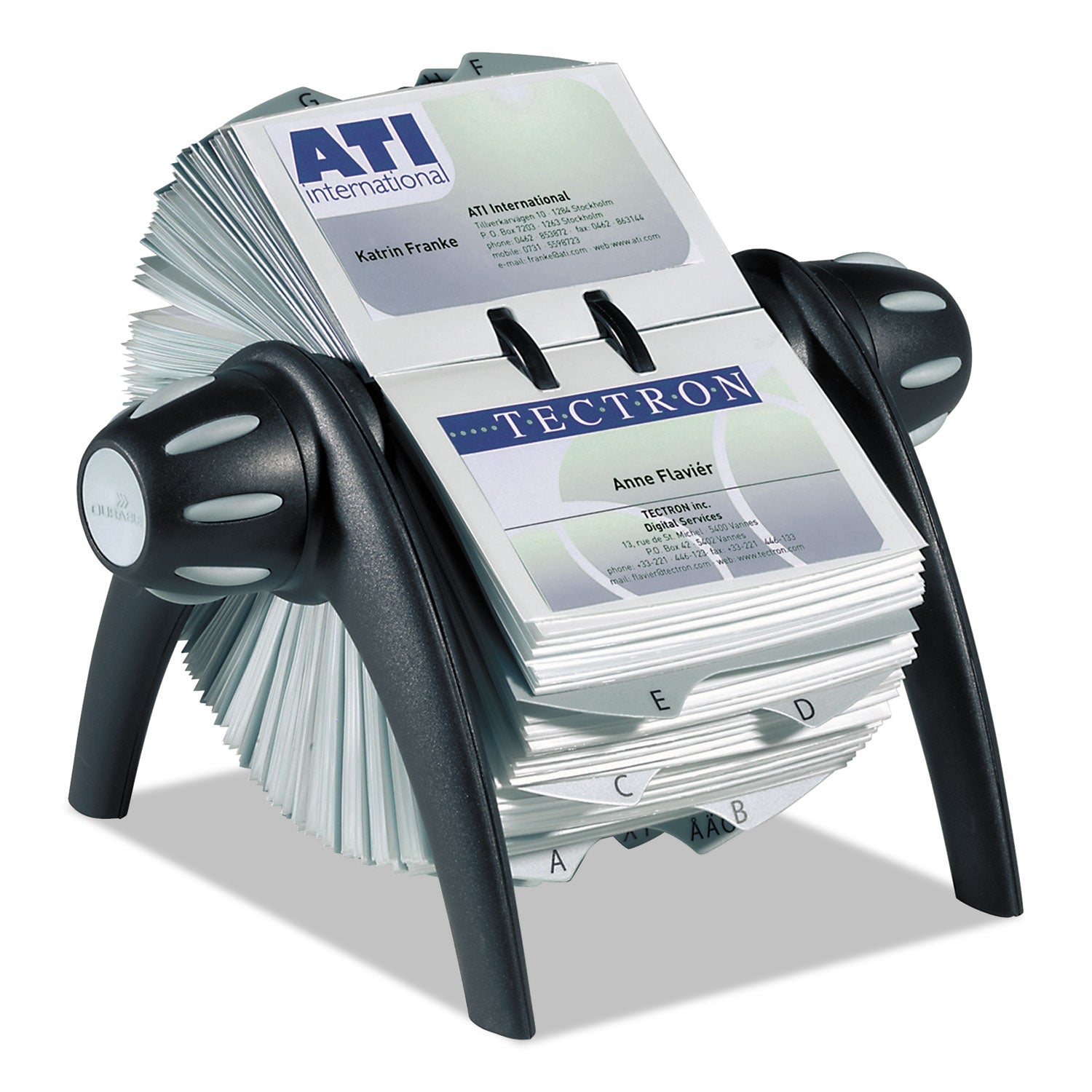 Durable® Visifix Flip Rotary Business Card File, Holds 400 2.88 X 4.13 Cards, 8.75 X 7.13 X 8.06, Plastic, Black/silver