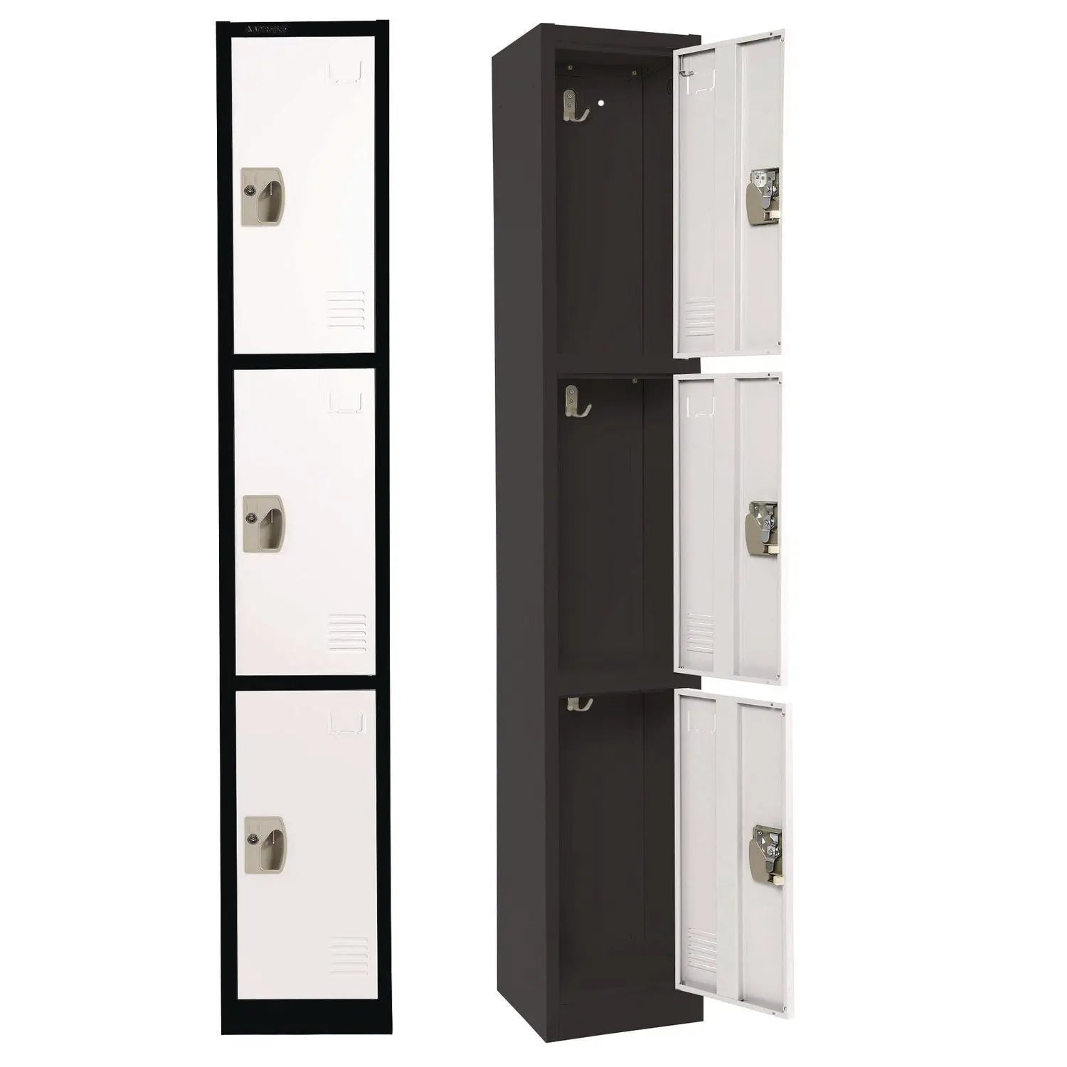 Steel Storage Locker, 3 Compartment, 12 x 12 x 72, Black Body/White Doors AdirOffice Flipcost