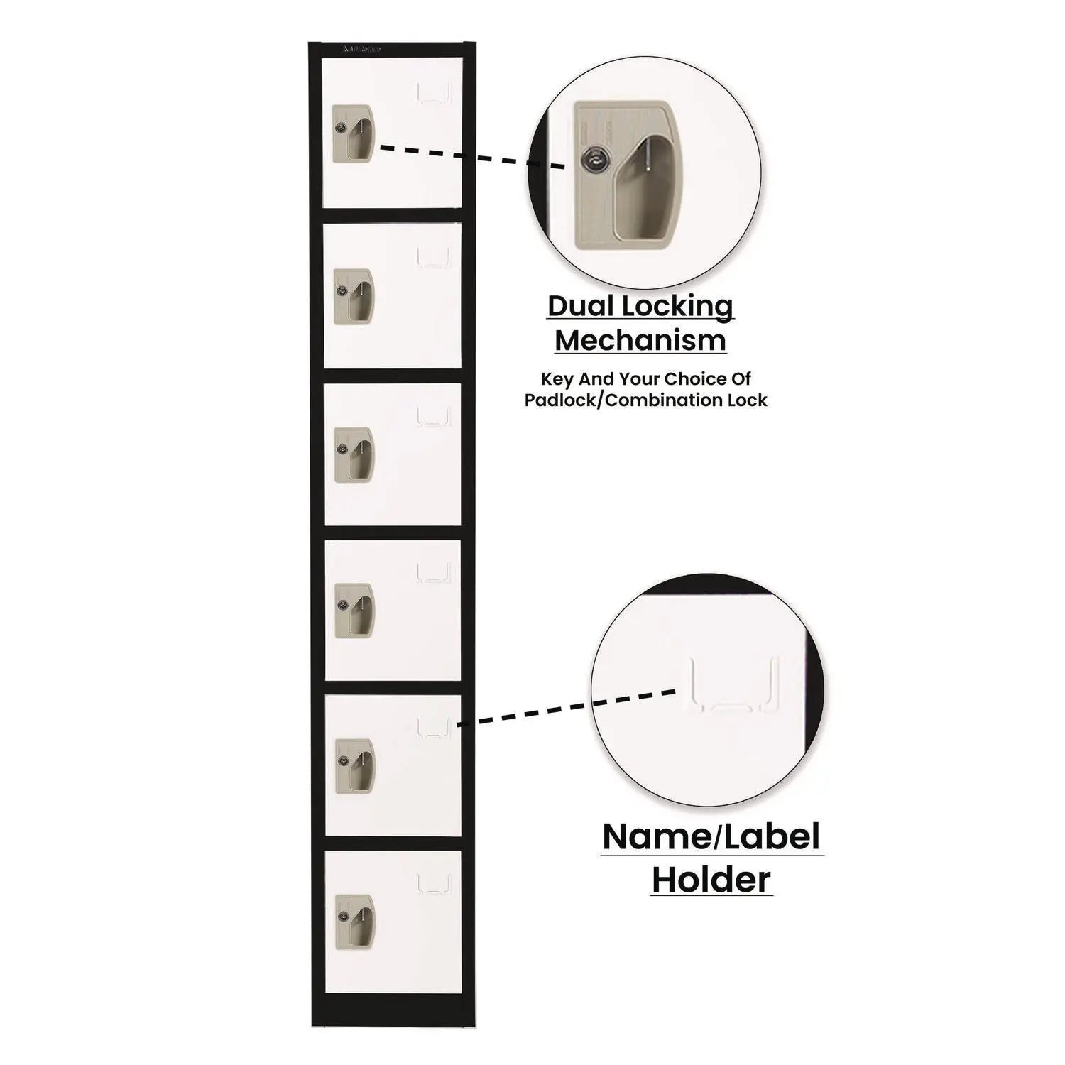 Steel Storage Locker, 6 Compartment, 12 x 12 x 72, Black Body/White Doors AdirOffice Flipcost