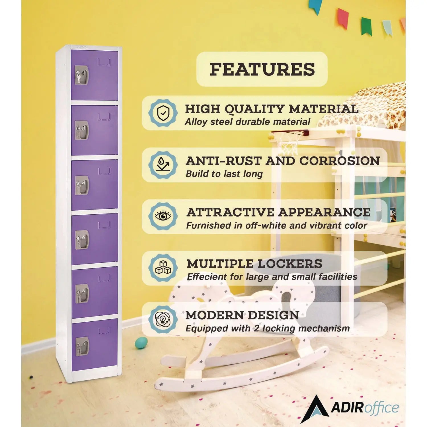 Steel Storage Locker, 6 Compartment, 12 x 12 x 72, Purple AdirOffice Flipcost