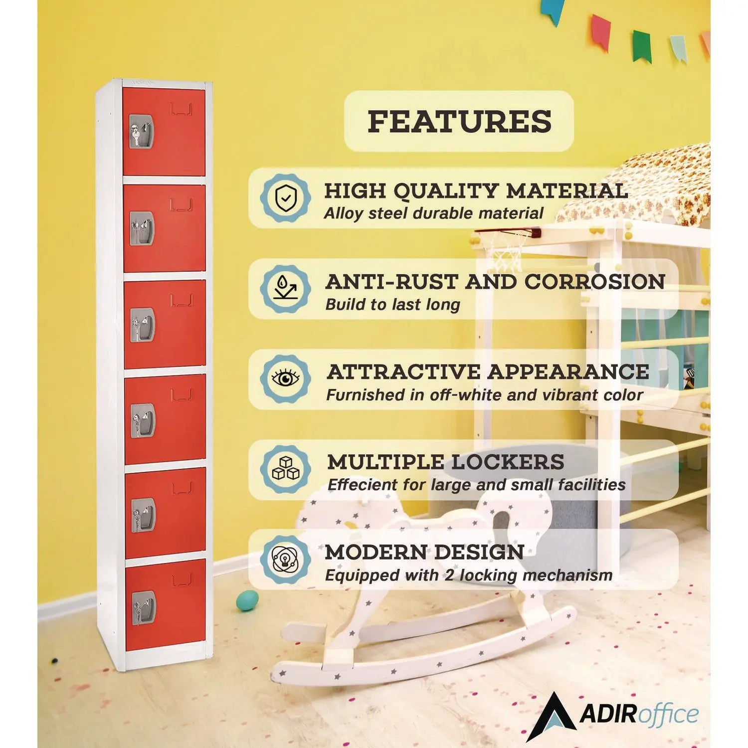 Steel Storage Locker, 6 Compartment, 12 x 12 x 72, Red AdirOffice Flipcost