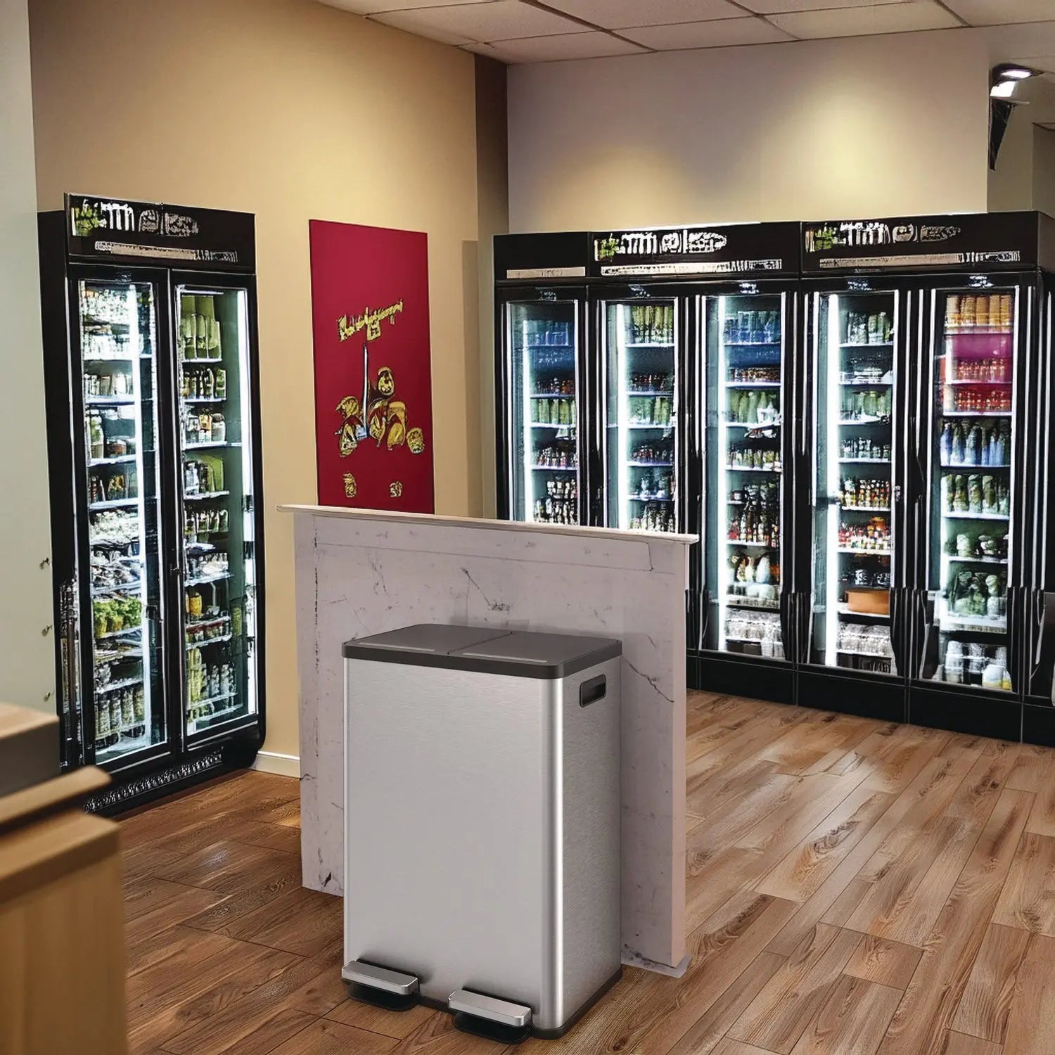 Step Pedal Trash Can and Recycle Bin, 16 gal, Plastic/Stainless Steel, Silver HLS Commercial® Flipcost