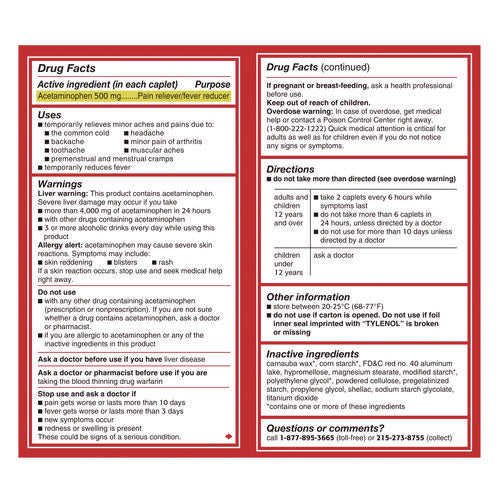 Tylenol® Extra Strength Pain Reliever Caplets, 100 Count