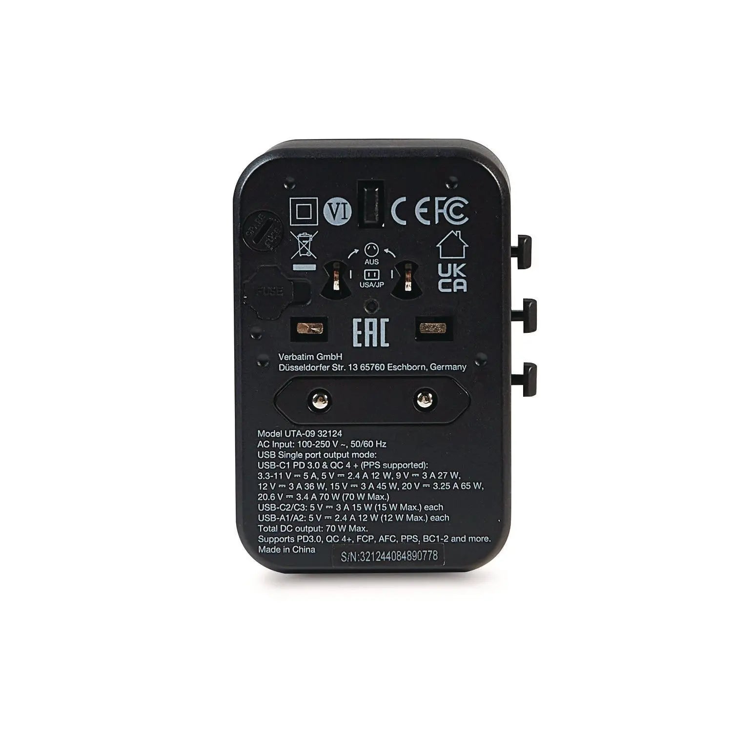 UTA-09 Gan III Universal Travel Adapter, (2) USB-A/(2) USB-C/USB-C with Power Delivery 3.0 Verbatim® Flipcost