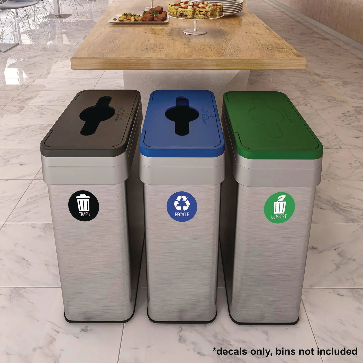 Vinyl Decals, Compost, 4" Diameter, Green/White, 3/Pack HLS Commercial® Flipcost