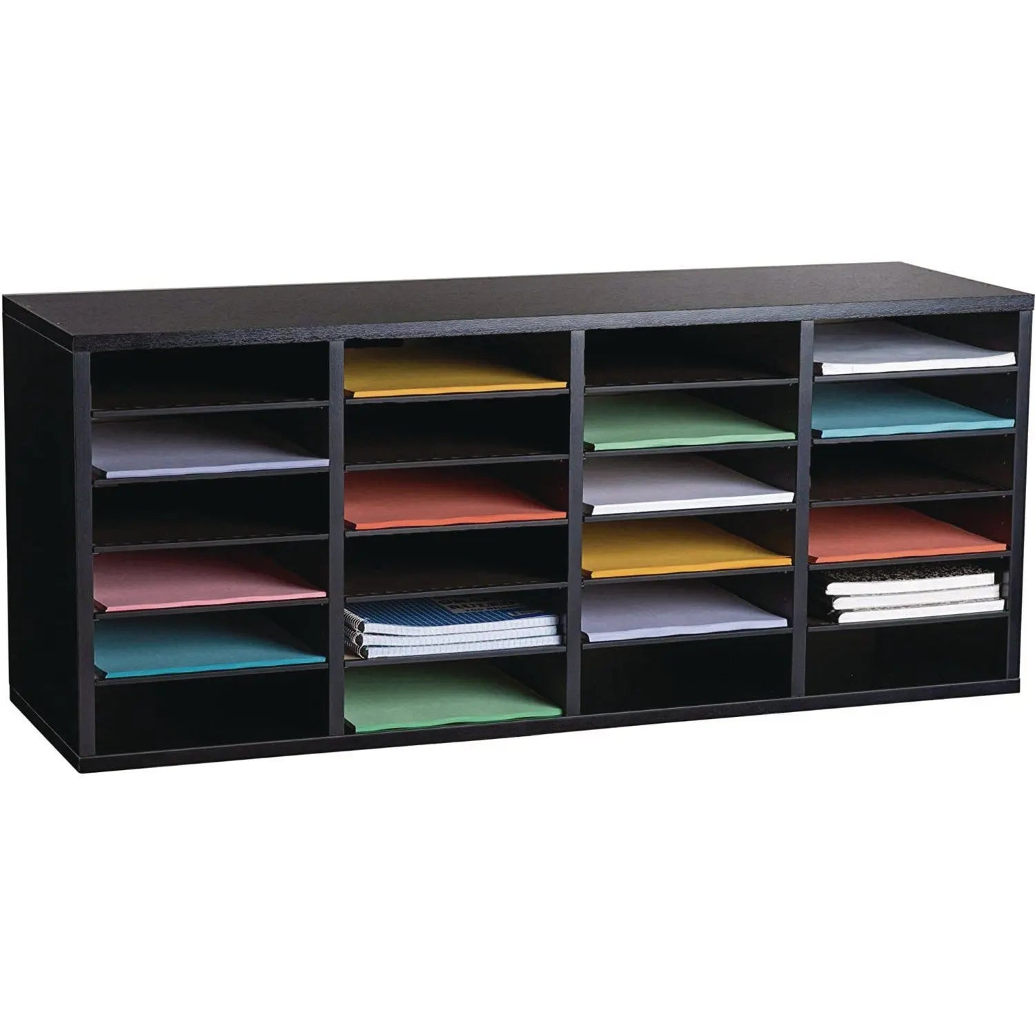 Wood Adjustable 24 Compartment Literature Organizer, 24 Sections, Letter Size, 39.3 x 11.8 x 16.3, Black AdirOffice Flipcost
