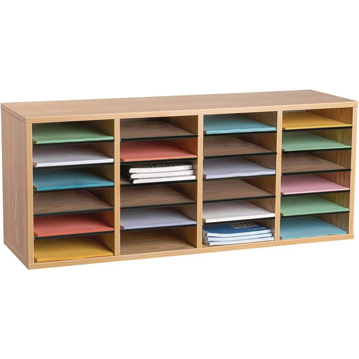 Wood Adjustable 24 Compartment Literature Organizer, 24 Sections, Letter Size, 39.3 x 11.8 x 16.3, Medium Oak AdirOffice Flipcost