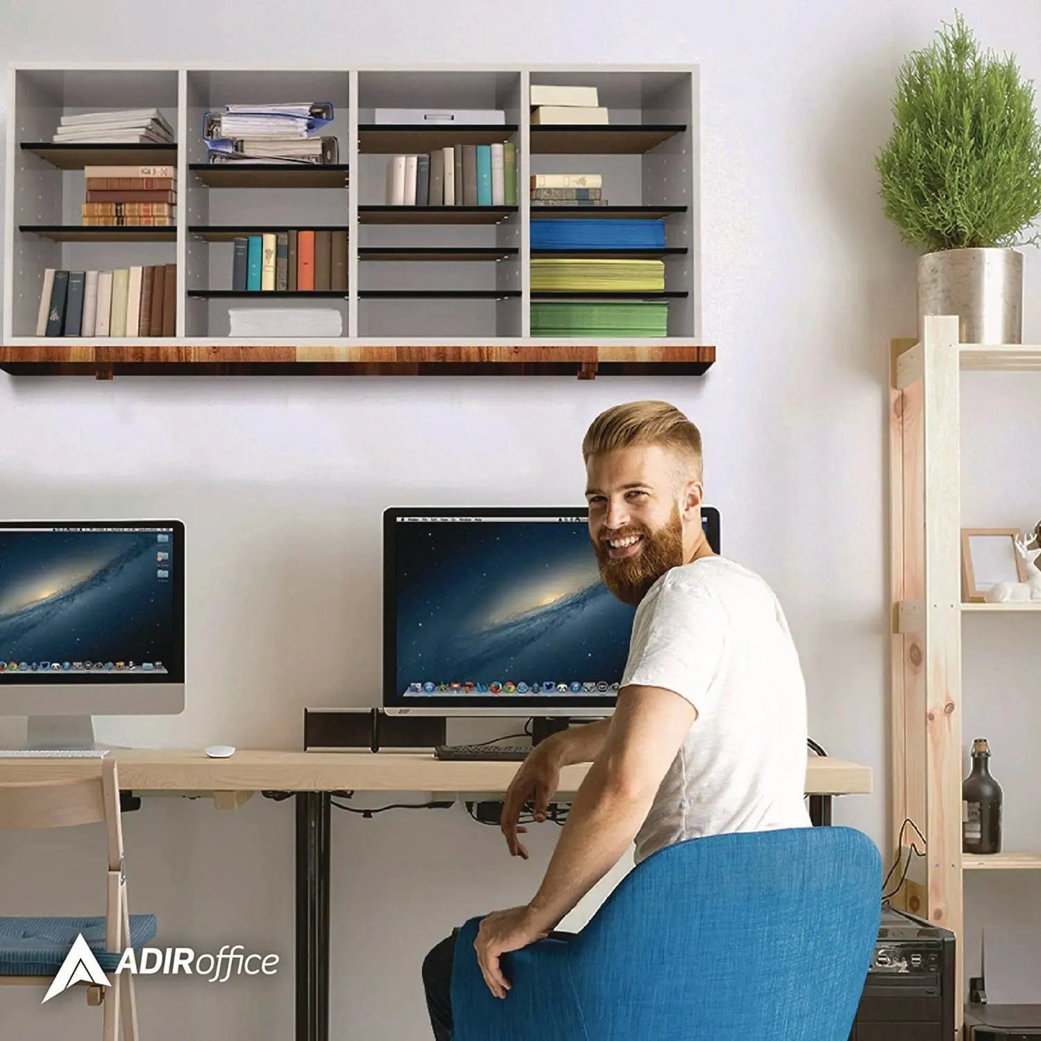 Wood Adjustable 24 Compartment Literature Organizer, 24 Sections, Letter Size, 39.3 x 11.8 x 16.3, White AdirOffice Flipcost