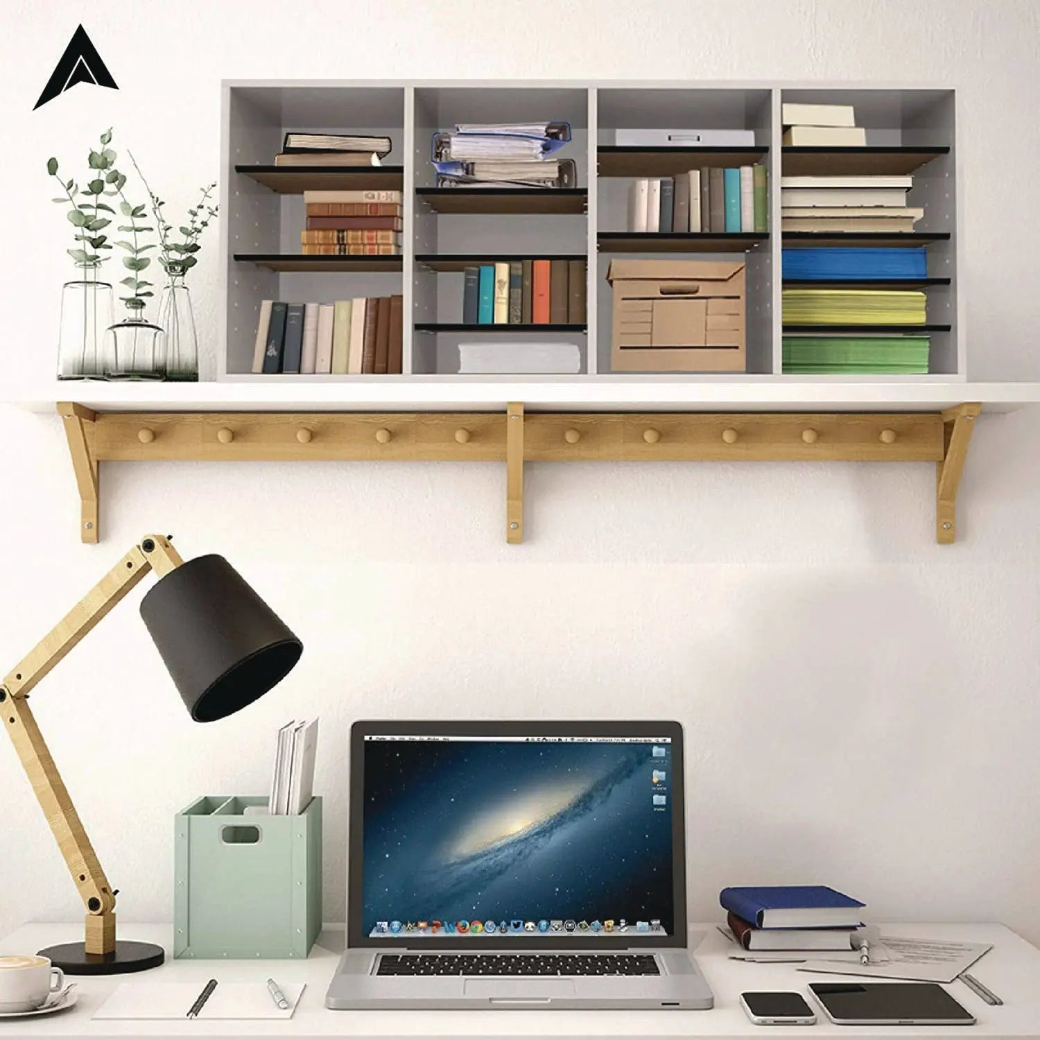 Wood Adjustable 24 Compartment Literature Organizer, 24 Sections, Letter Size, 39.3 x 11.8 x 16.3, White AdirOffice Flipcost