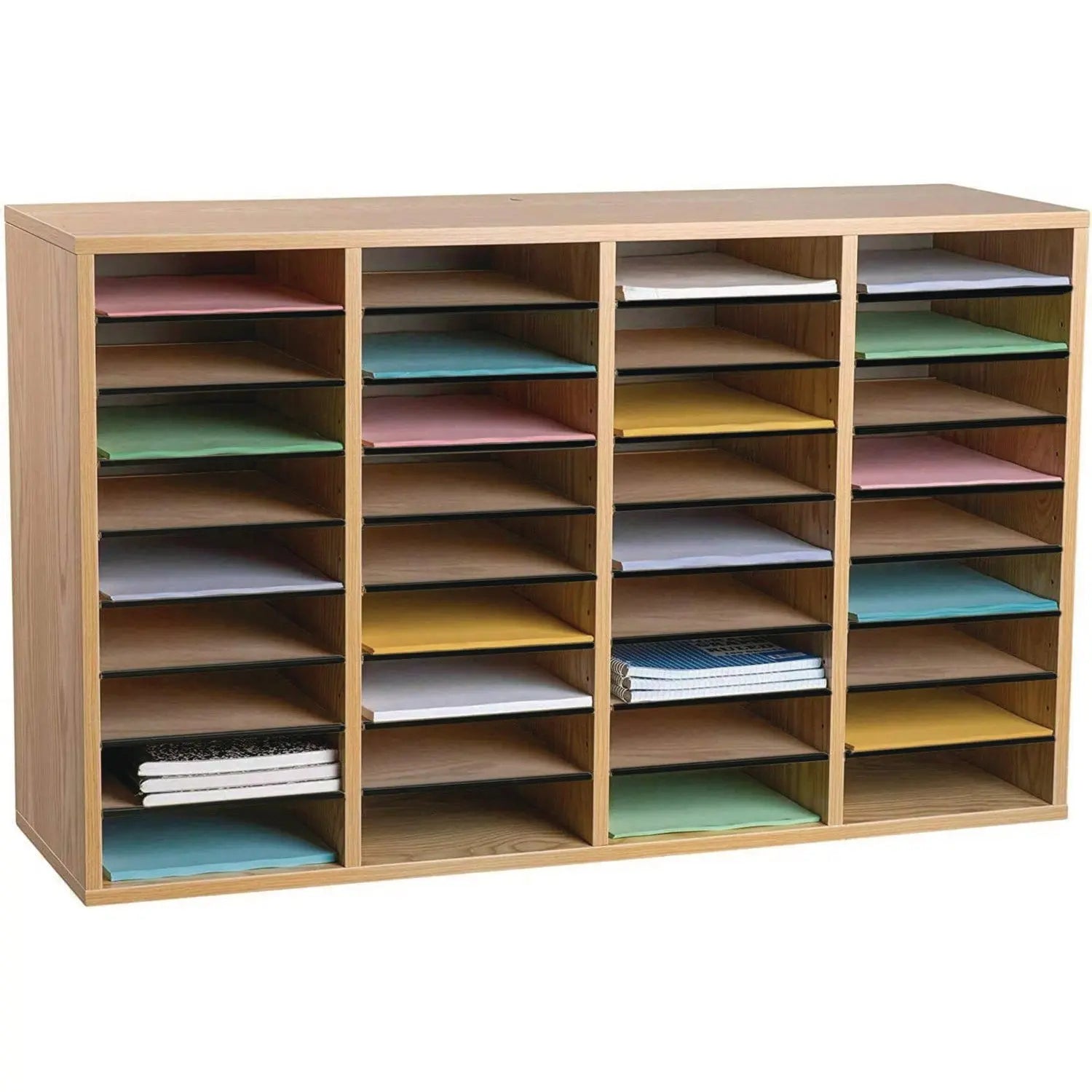 Wood Adjustable 36 Compartment Literature Organizer, 36 Sections, Letter Size, 39.3 x 11.8 x 23.9, Medium Oak AdirOffice Flipcost