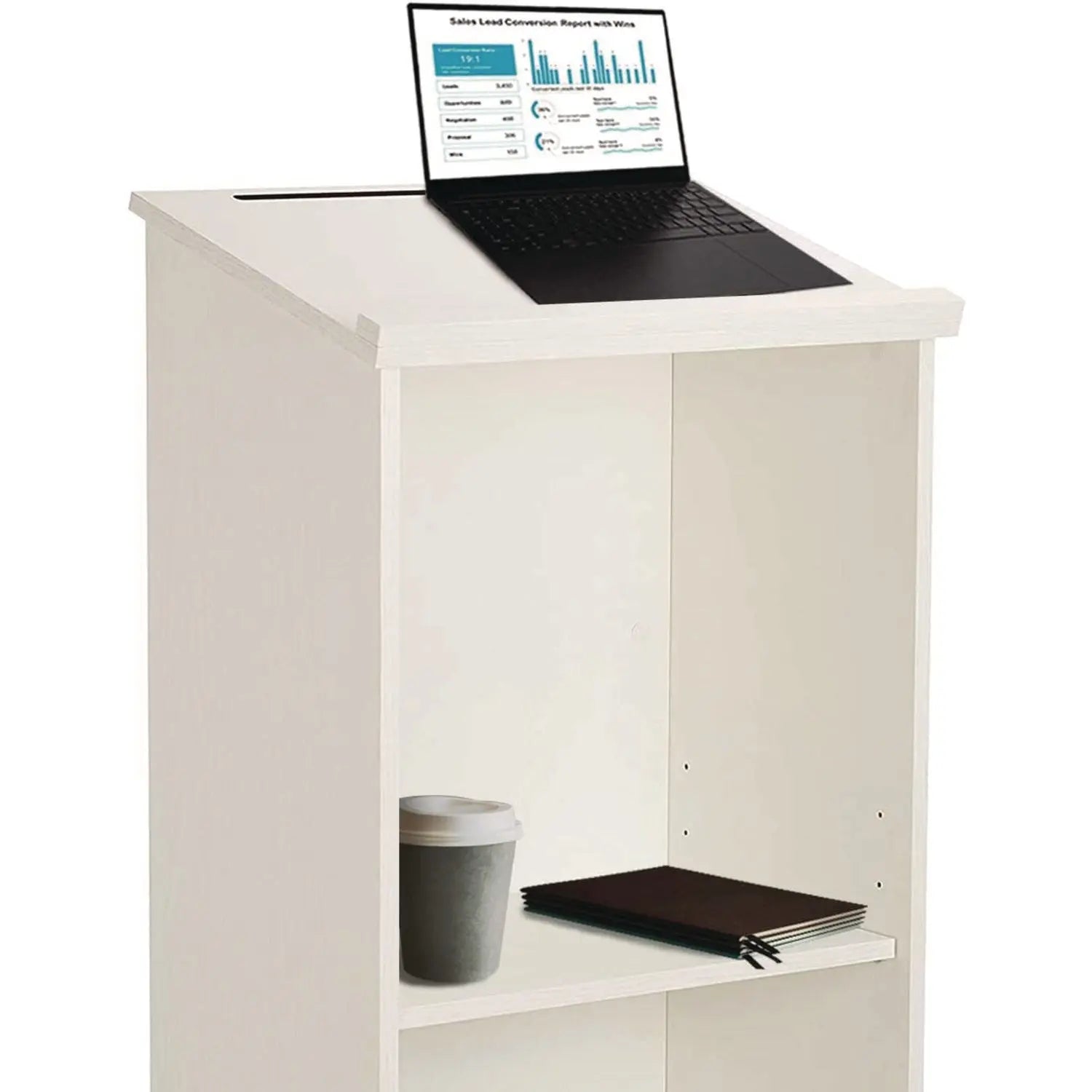 Wood Stand-up Podium Lectern Speaker Stand, 23 x 15 x 45.8, White AdirOffice Flipcost