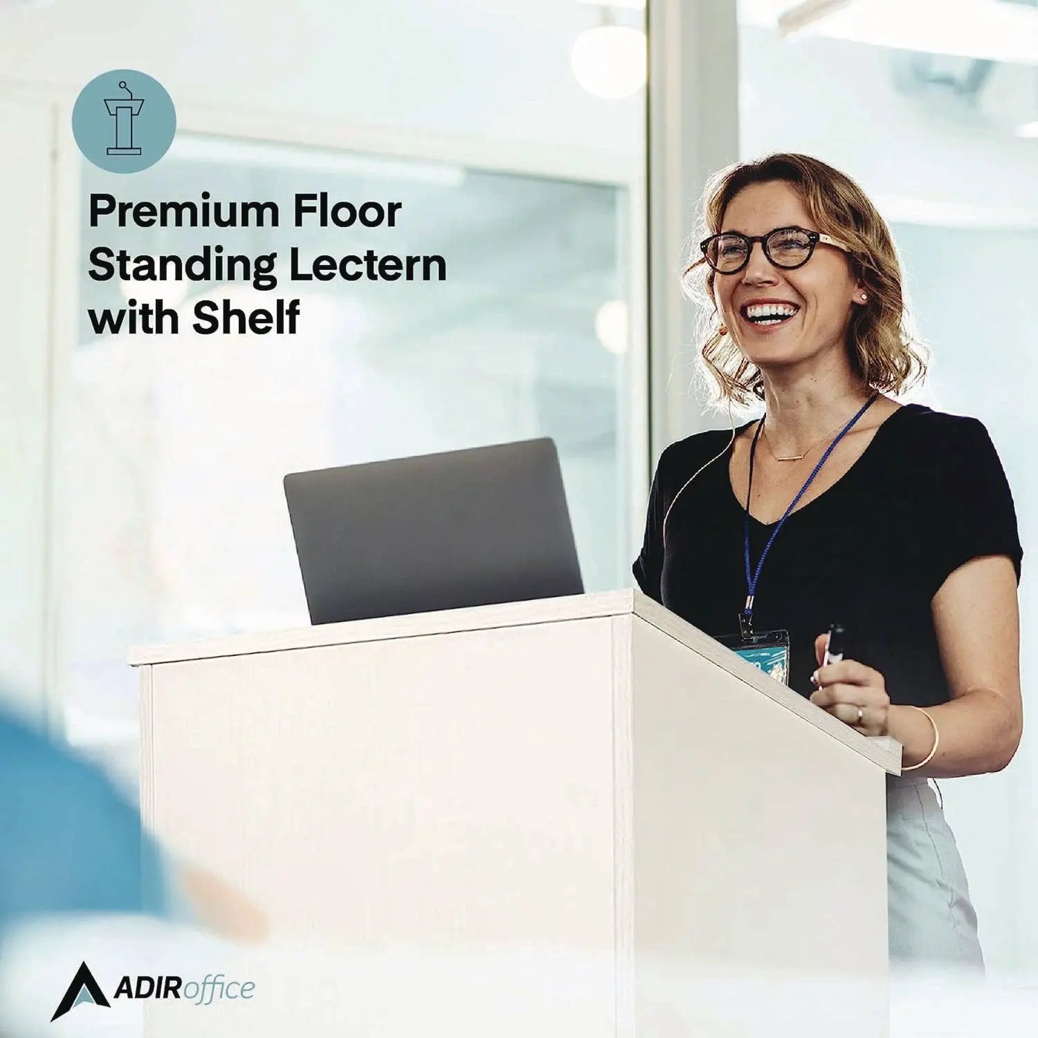 Wood Stand-up Podium Lectern Speaker Stand, 23 x 15 x 45.8, White AdirOffice Flipcost