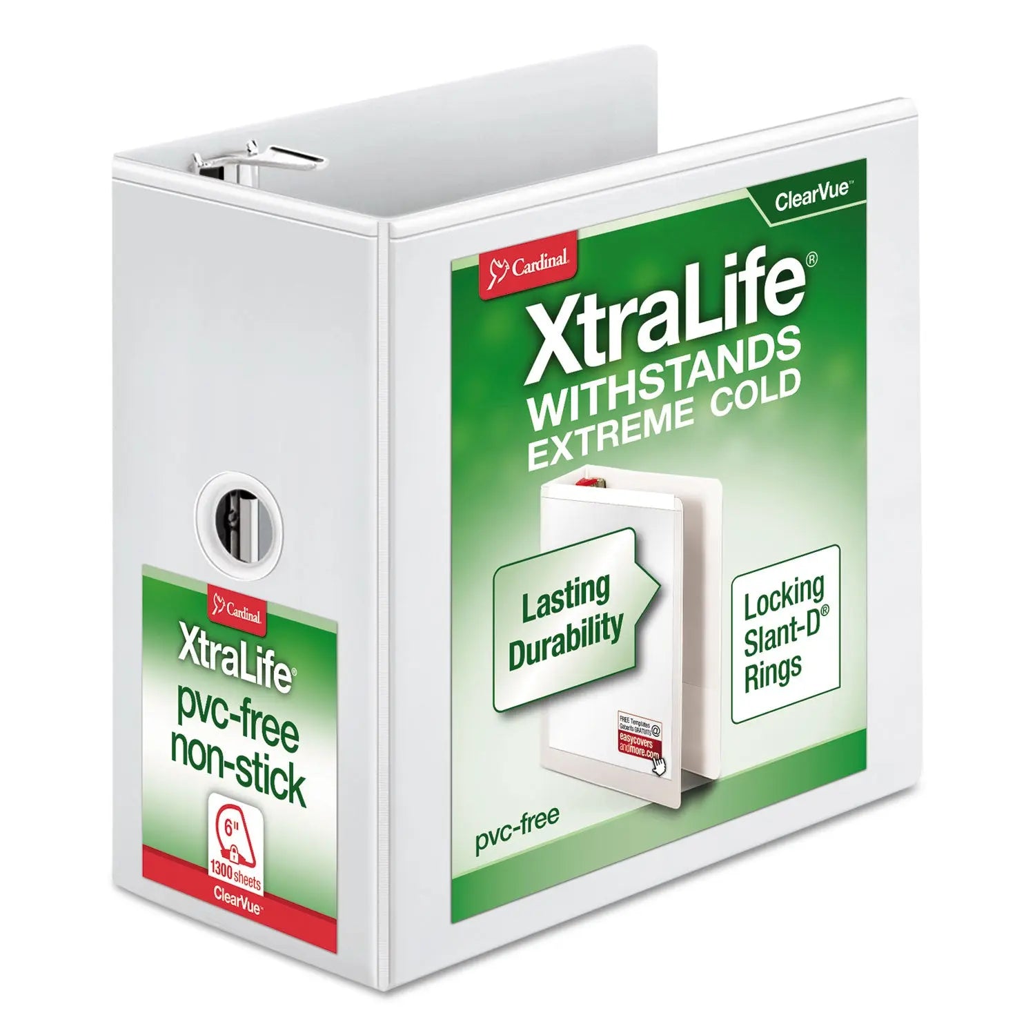 XtraLife ClearVue Non-Stick Locking Slant-D Ring Binder, 3 Rings, 6" Capacity, 11 x 8.5, White