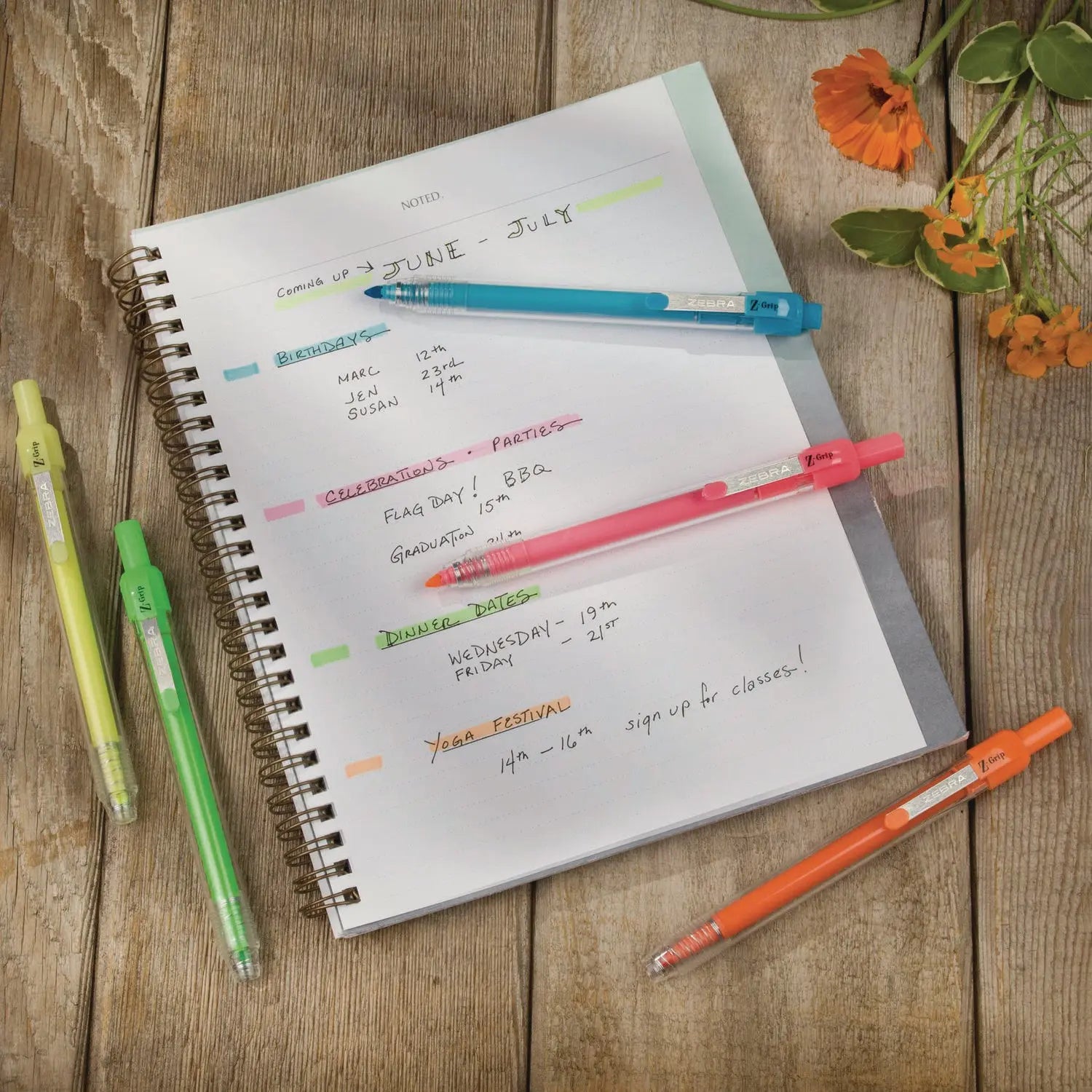 Z-Grip Retractable Highlighter Markers, Assorted Neon Ink, Chisel Tip, Assorted Neon Barrel, Dozen Zebra® Flipcost